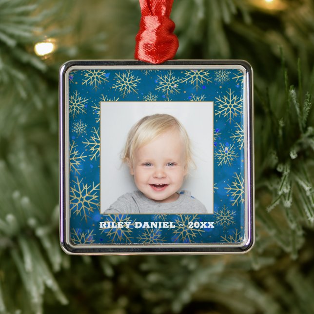 Ornement Carré Argenté Photo d'un flacon à neige (Arbre)