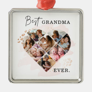 Ornement Carré Argenté Photo Family Best Grandma Ever Heart Shape 8