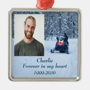 Ornement Carré Argenté Photo personnalisée Garde-mémoire pour toujours da