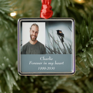 Ornement Carré Argenté Photo personnalisée Garde-mémoire pour toujours da