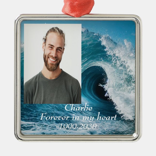 Ornement Carré Argenté Photo personnalisée Garde-mémoire pour toujours da (Devant)