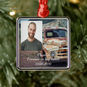 Ornement Carré Argenté Photo personnalisée Garde-mémoire pour toujours da