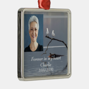 Ornement Carré Argenté Photo personnalisée Garde-mémoire pour toujours da