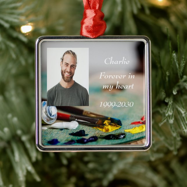 Ornement Carré Argenté Photo personnalisée Garde-mémoire pour toujours da (Arbre)