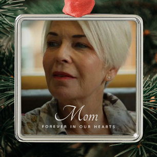 Ornement Carré Argenté Photo personnalisée Hommage commémoratif funéraire