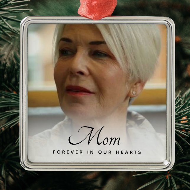 Ornement Carré Argenté Photo personnalisée Hommage commémoratif funéraire (Photo Memorial Ornament)