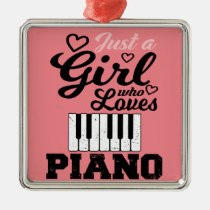 Ornement Carré Argenté Piano Girl Christmas  Invitation Magnet Metal Orna