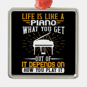 Ornement Carré Argenté Piano - La Vie Est Comme Un Piano