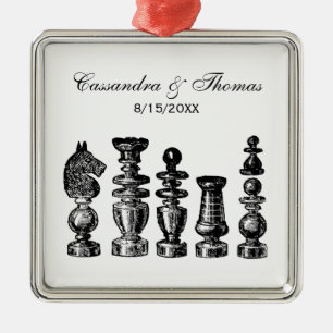 Ornement Carré Argenté Pièces de jeu d'échecs Art vintage