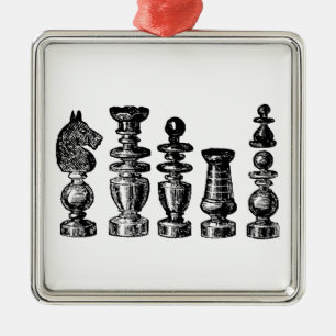 Ornement Carré Argenté Pièces de jeu d'échecs Art vintage