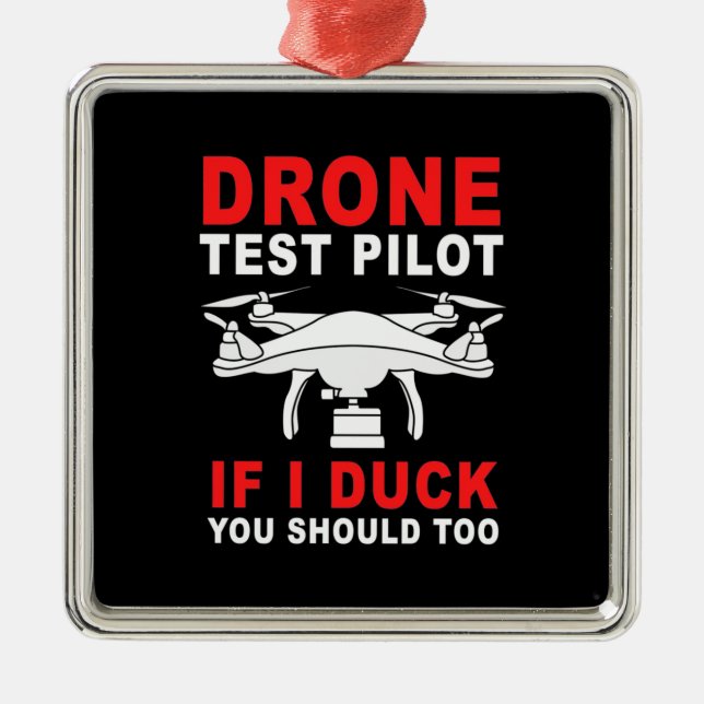 Ornement Carré Argenté Pilote d'essai de drone (Devant)