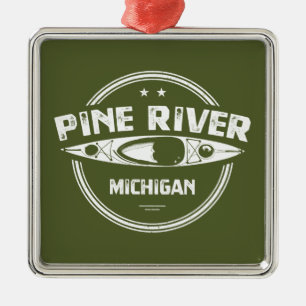 Ornement Carré Argenté Pine River Michigan Kayaking