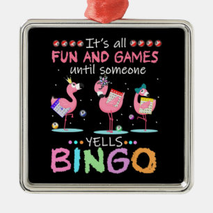 Ornement Carré Argenté Pink Flamingo Bingo Funny Venin Art