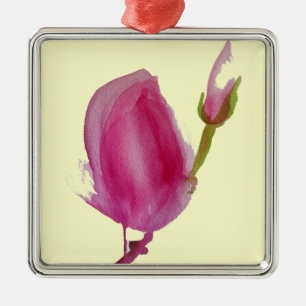 Ornement Carré Argenté Pink magnolia watercolour flower art