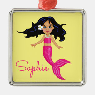 Ornement Carré Argenté Pink Mermaid fille art cadeau personnel