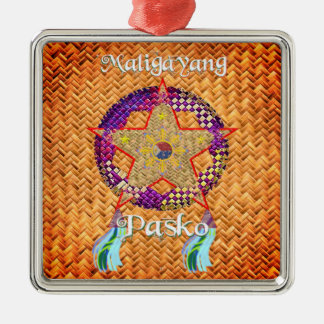 Ornement Carré Argenté Pinoy Christmas Parol Banig Lantern