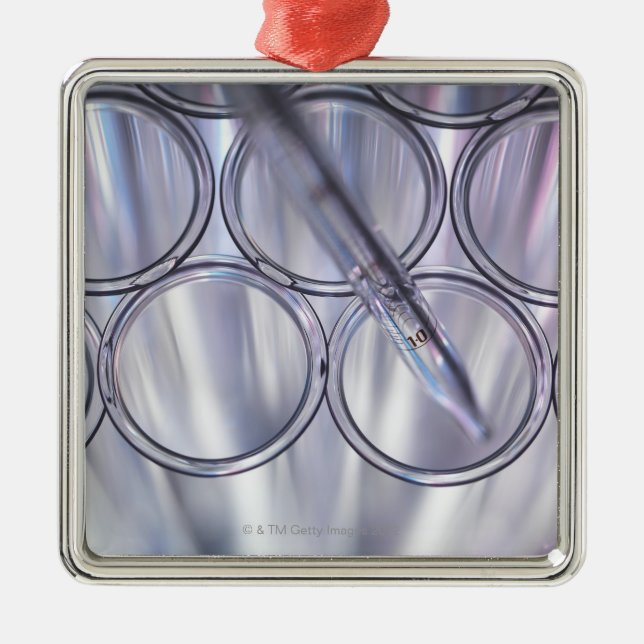 Ornement Carré Argenté Pipette dans le tube à essai (Devant)