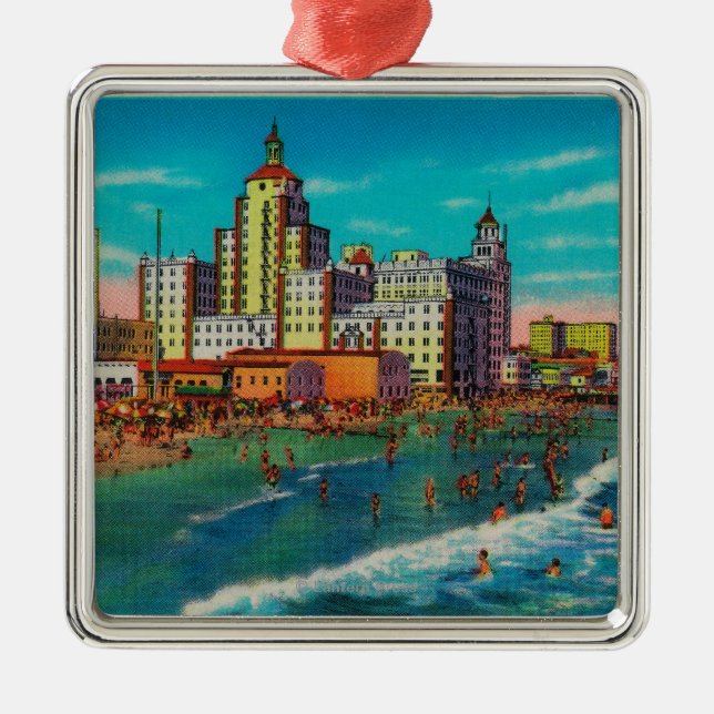 Ornement Carré Argenté Plage avant et se baignante de Pike, Long Beach (Devant)