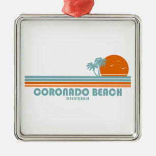 Ornement Carré Argenté Plage de Coronado Californie Soleil Palmiers