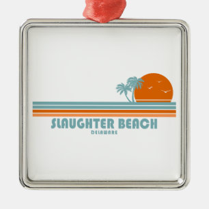 Ornement Carré Argenté Plage de Slaughter Delaware Sun Palm Trees