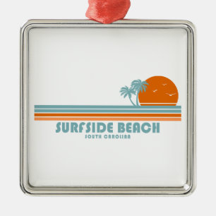 Ornement Carré Argenté Plage de Surfside Beach Caroline du Sud Palmiers a