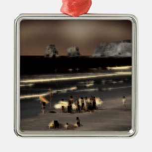 Ornement Carré Argenté Plage effet numérique de style "impression"