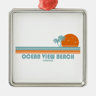 Ornement Carré Argenté Plage Ocean View Virginie Palmiers Soleil