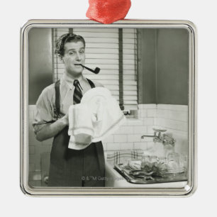 Ornement Carré Argenté Plats de lavage d'homme