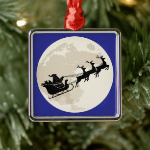 Ornement Carré Argenté Pleine lune de Noël Magique Père Noël Sleigh