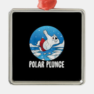 Ornement Carré Argenté Plongée polaire Ice Jump Ours polaire Nage hiverna