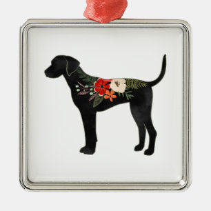 Ornement Carré Argenté Plott Hound Chien race Boho Floral Silhouette
