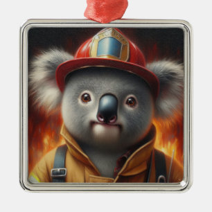 Ornement Carré Argenté Pompier Koala