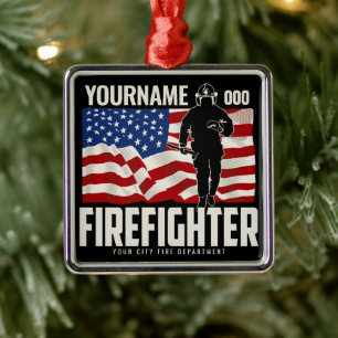 Ornement Carré Argenté Pompier personnalisé Secourir USA Drapeau Patrioti