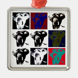 Ornement Carré Argenté Pop Art Elephants