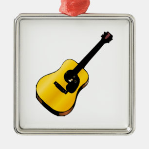 Ornement Carré Argenté Pop Art Guitare
