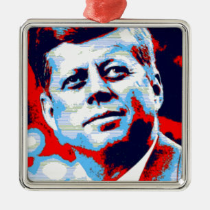 Ornement Carré Argenté Pop Art JFK John F. Kennedy Red Blue
