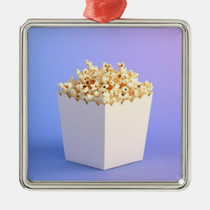 Ornement Carré Argenté Popcorn dans un bain blanc