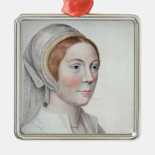 Ornement Carré Argenté Portrait de Catherine Howard (1520-42) gravé par