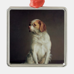 Ornement Carré Argenté Portrait d'un épagneul du Roi Charles