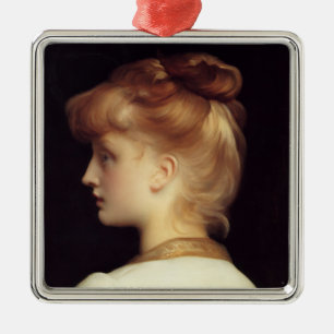 Ornement Carré Argenté Portrait féminin de Behind (par Frederic Leighton)