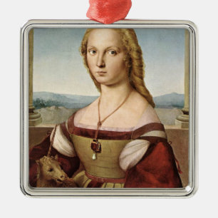 Ornement Carré Argenté Portrait of a Lady with a Unicorn (by Raphael)