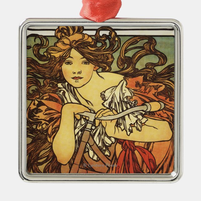 Ornement Carré Argenté Poste publicitaire féminine à vélo Perfecta (Devant)