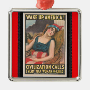 Ornement Carré Argenté Poster de Wake Up America
