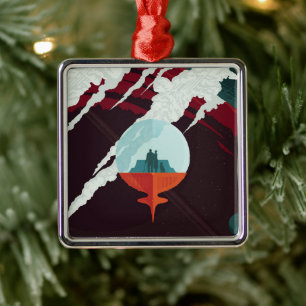 Ornement Carré Argenté Poster Espace Rétro Mission Cassini À Saturne