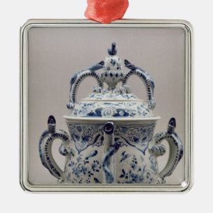 Ornement Carré Argenté Pot, bleu et blanc de posset de Lambeth Delftware