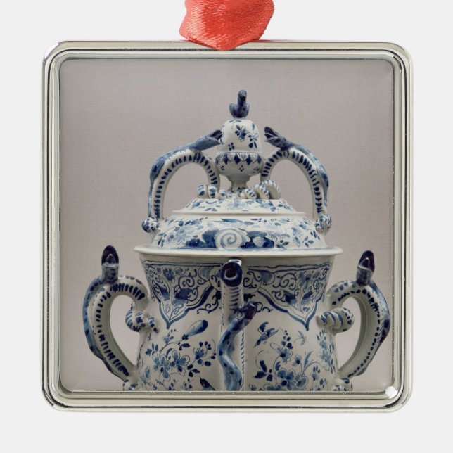 Ornement Carré Argenté Pot, bleu et blanc de posset de Lambeth Delftware (Devant)