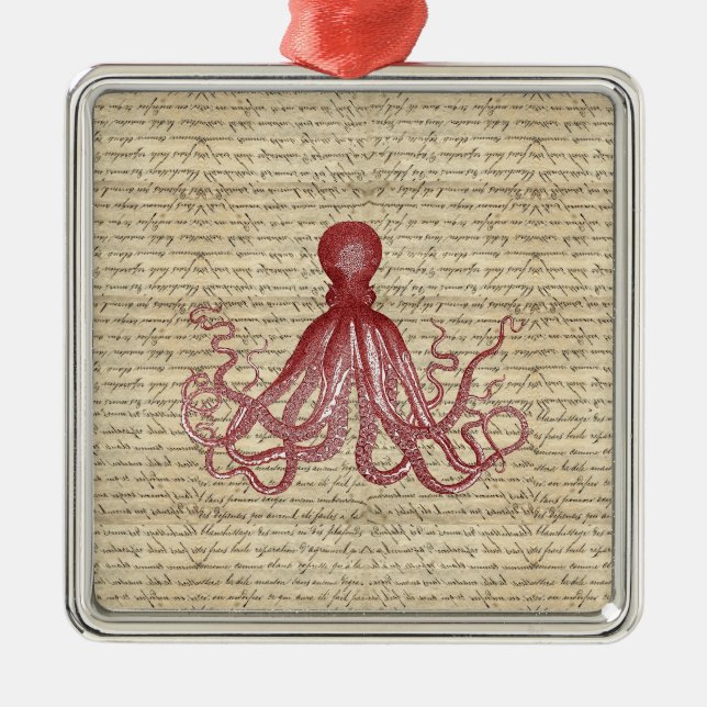 Ornement Carré Argenté poulpe vintage (Devant)