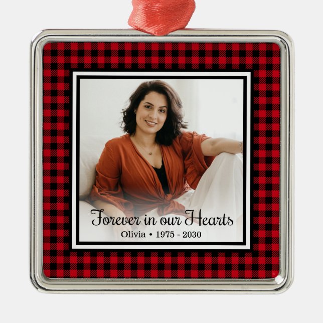 Ornement Carré Argenté Pour toujours dans nos coeurs Memorial Buffalo rou (Devant)