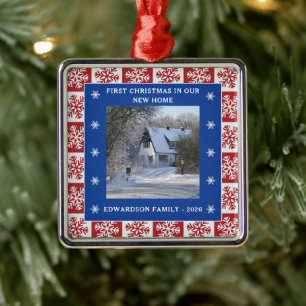 Ornement Carré Argenté Premier Noël dans notre nouvelle maison photo nom