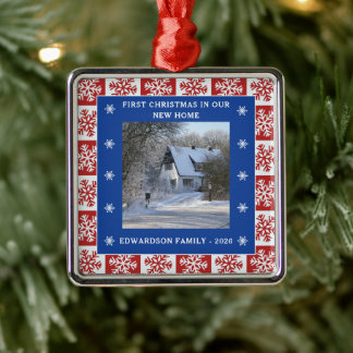 Ornement Carré Argenté Premier Noël dans notre nouvelle maison photo nom